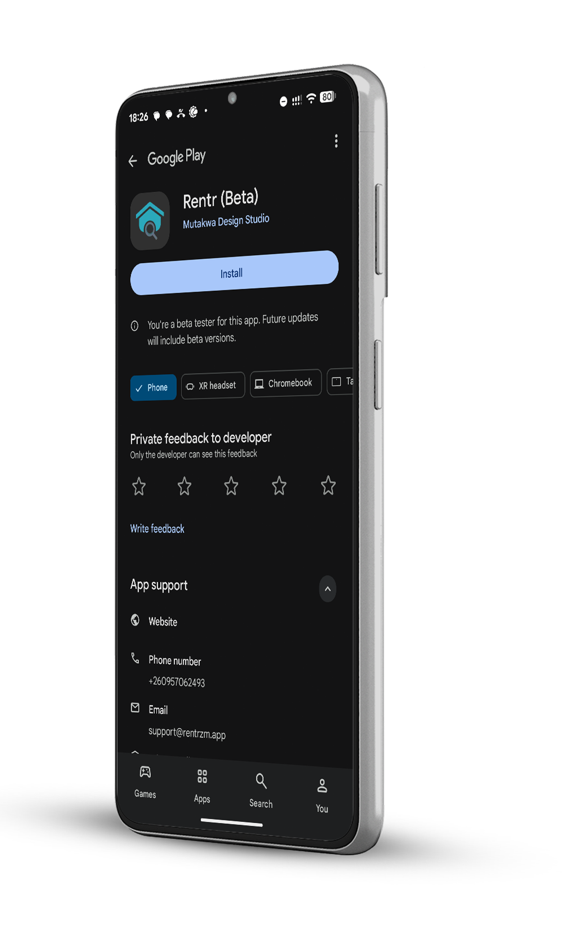 Rentr app bookmarks screen