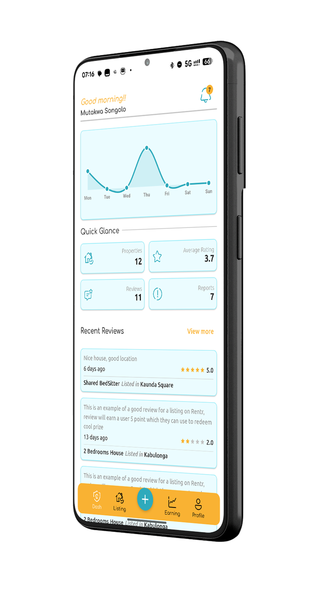 Agent dashboard or earnings chart